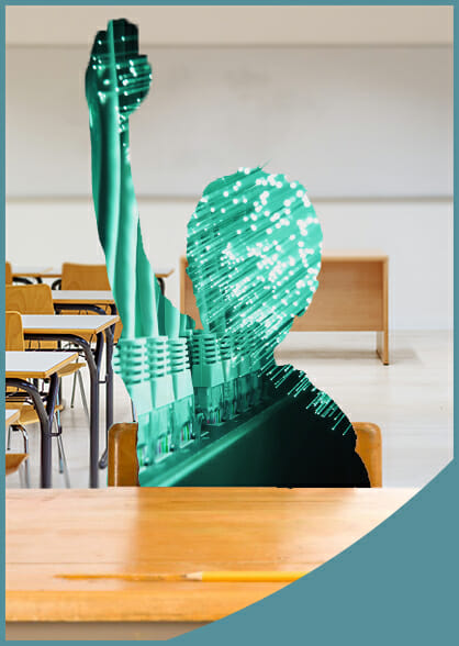 Outline image of a pupil raising hand in class