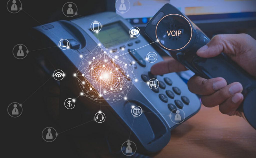 VoIP system with internet icon overlay