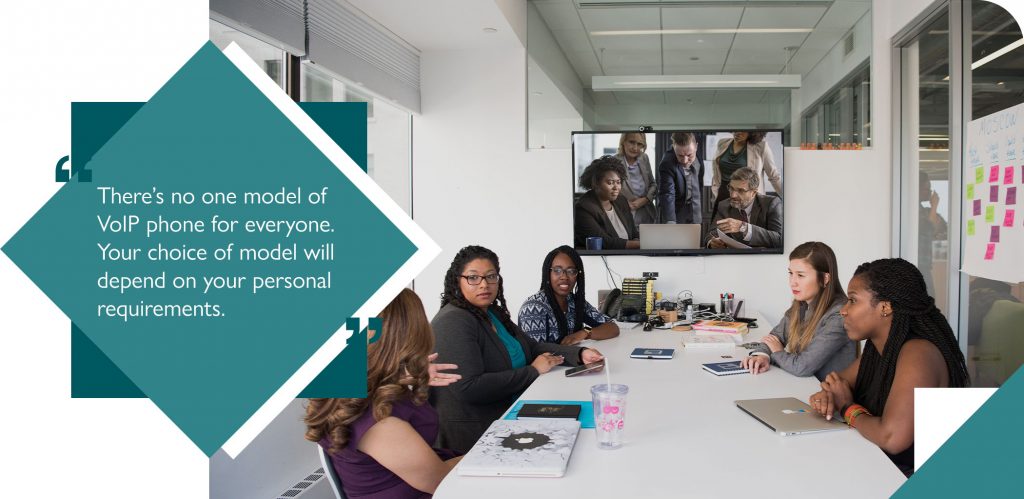 Office of people using VoIP for a video conference